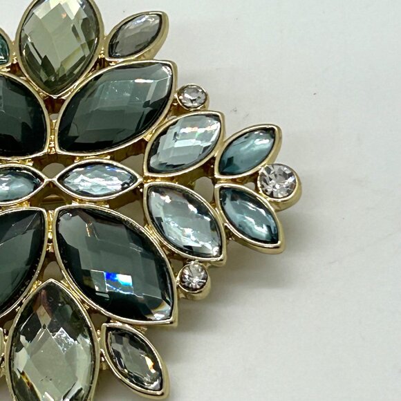 Napier Vintage Brooch Blue Green Rhinestone Teal Floral Cross Gold-Tone 2 inch - Picture 4 of 16